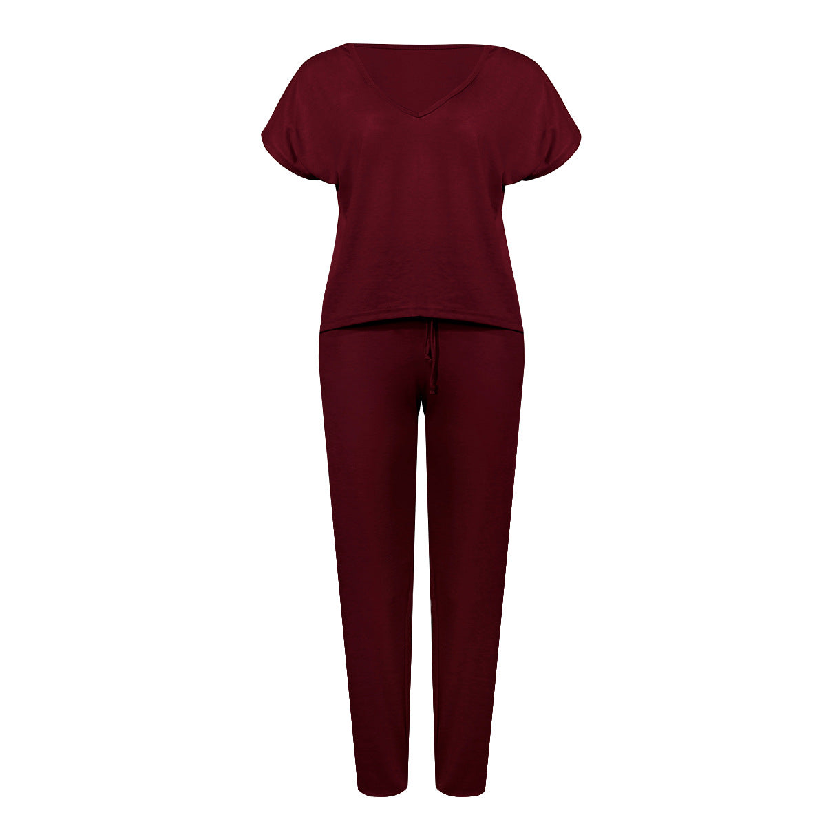 Lace-up Short Sleeve Two-piece One Shoulder Loungewear With Pocket
