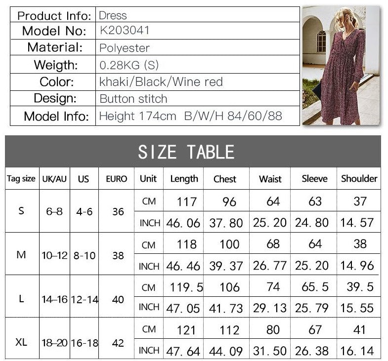 Elegant Retro V-neck Polka dot Floral Maxi Midi Dresses
