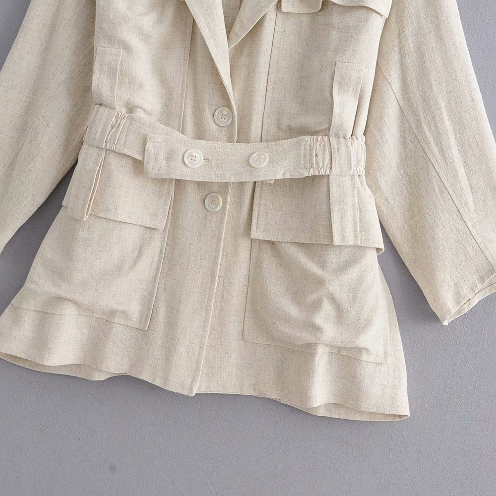Suit Style Single-breasted Elastic Buckle Belt Coat Blazers