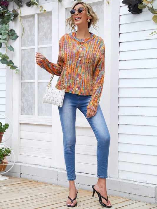 Single-breasted Contrast Color Outerwear Sweater Knit Cardigan