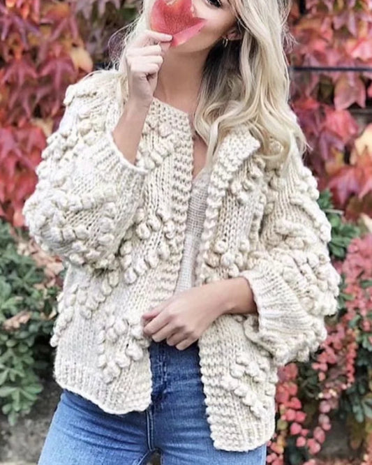 V-neck Handicraft Splicing Hollow-out Sweaters Cardigans