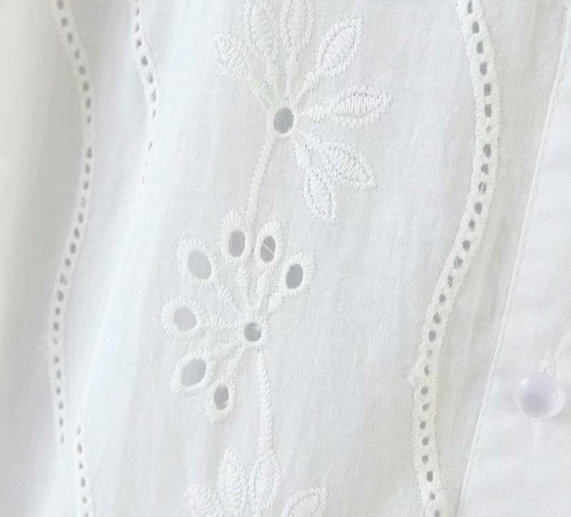 Floral Embroidery Single-breasted Hollow-out Shirts Blouse