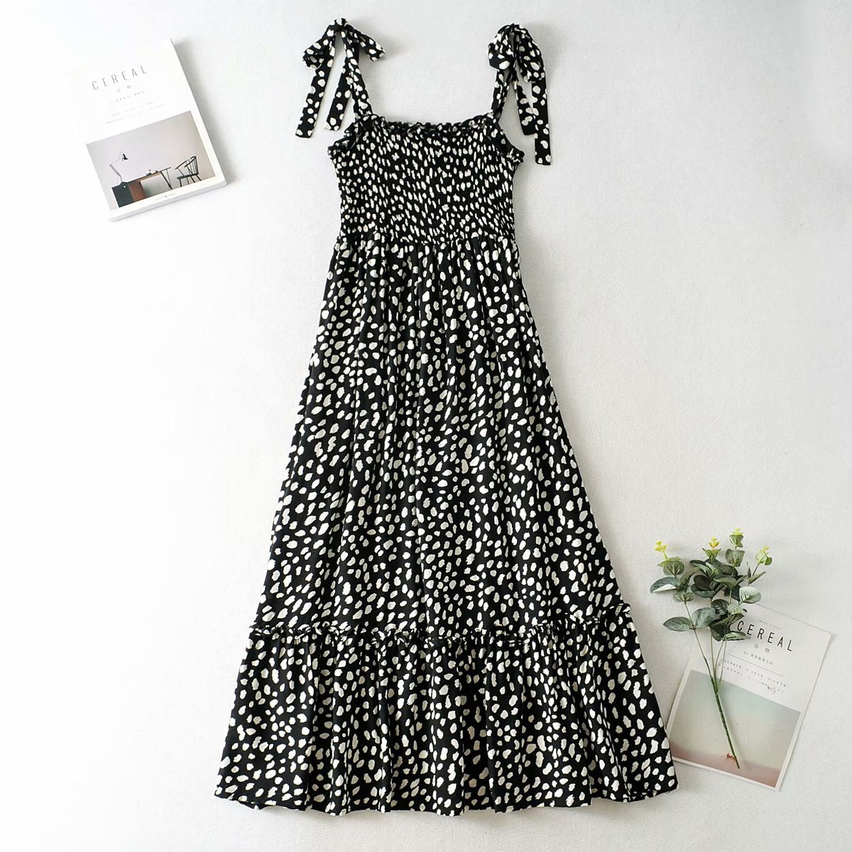 Polka Dot Lace-up Floral Backless Strappy Maxi Midi Dresses