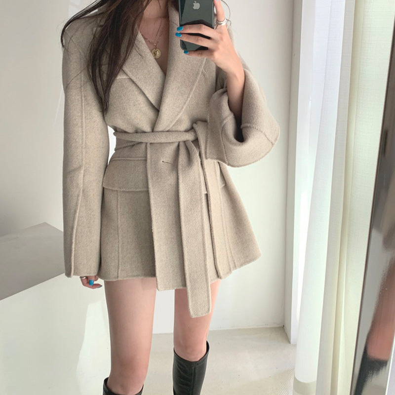 V-neck Vintage Lapel Splicing Lace-up Outerwear Mini Dresses