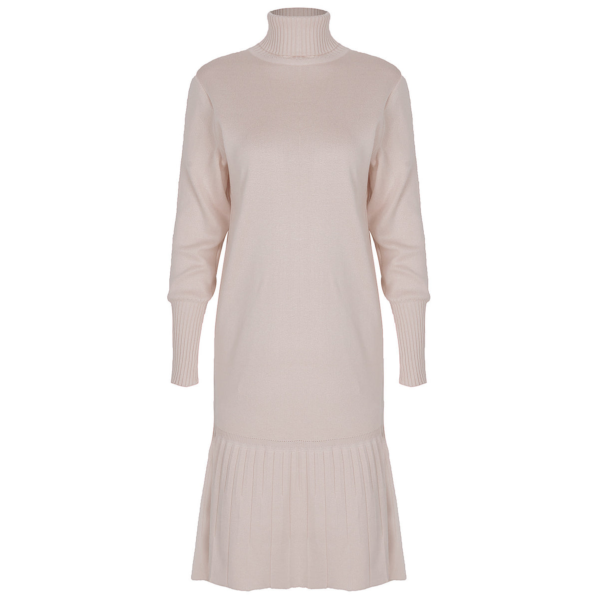High-collared Ruffled Knit Pleated Sweater Mini Dresses
