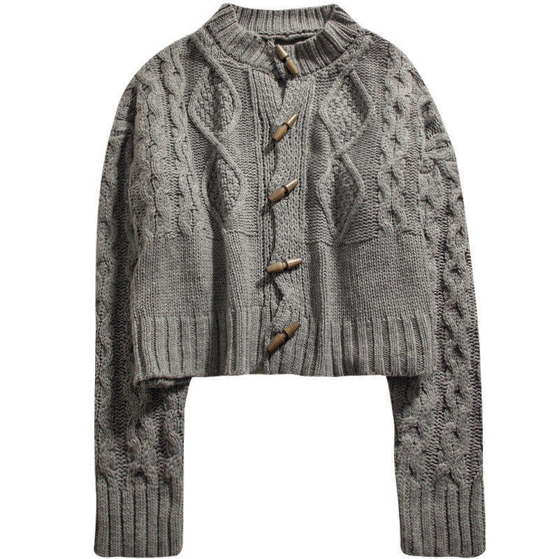 Single-breasted Argyle Pattern Knit Horn Button Cardigan Sweater
