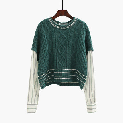 Argyle Pattern Knit Pit Striped Vintage Splicing Sweaters