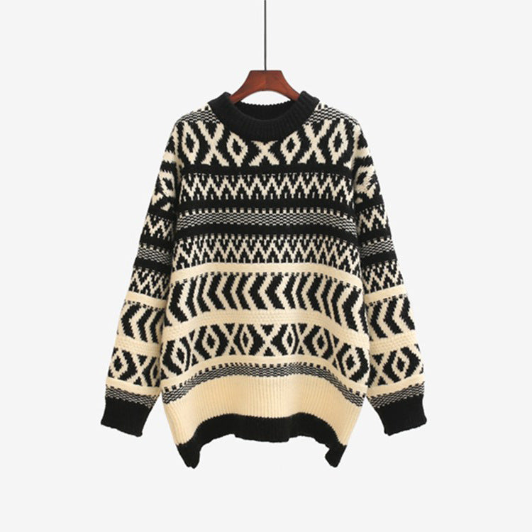 Knit Contrast Argyle Pattern Sweaters