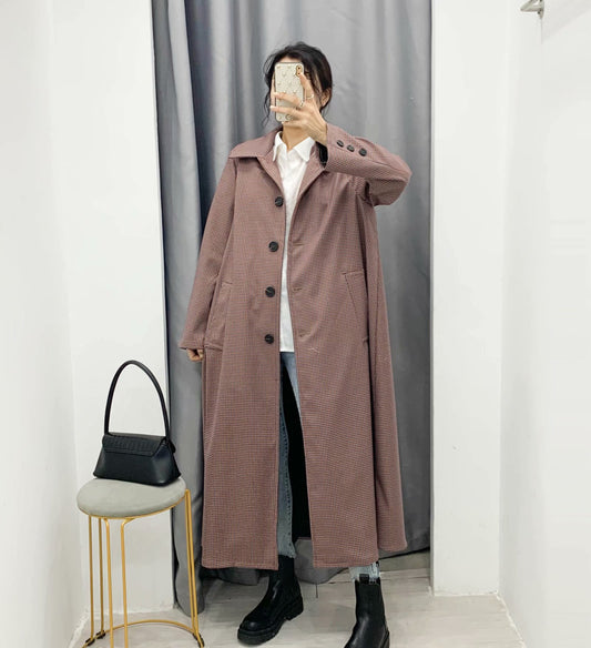 Houndstooth Single-breasted Pocket Lapel Plaid Overcoat Outerwear