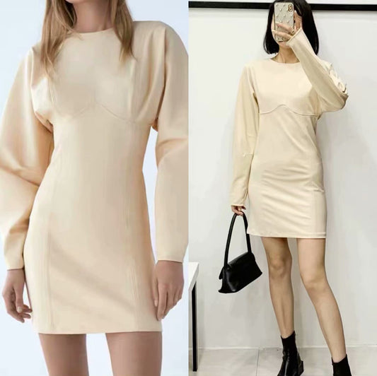 Round Neck Splicing Bodycon Mini Dress
