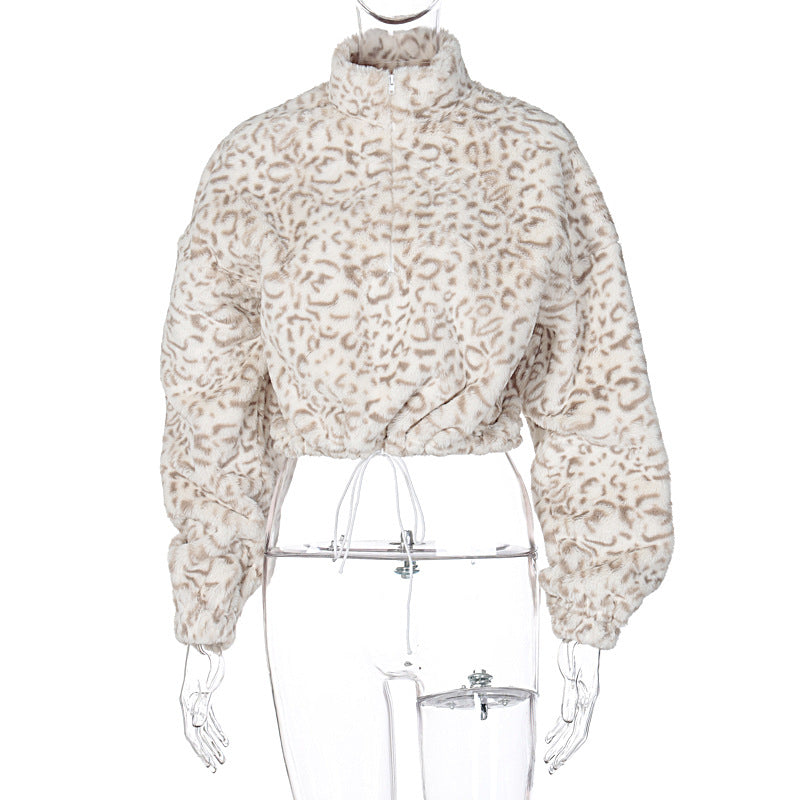 Furry Zipper High Collar Sweatshirts Shirts Blouses