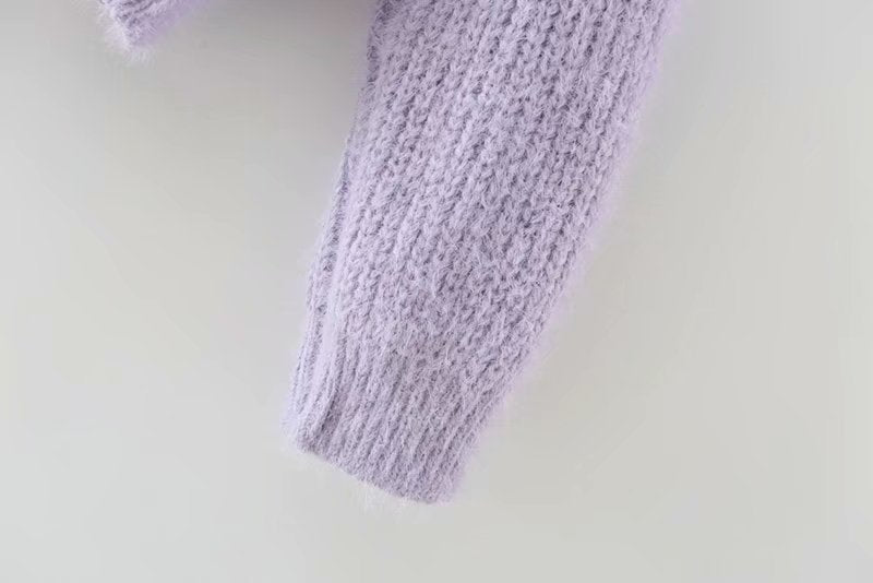 Knit V-neck Single-breasted Lantern Sleeve Cardigans