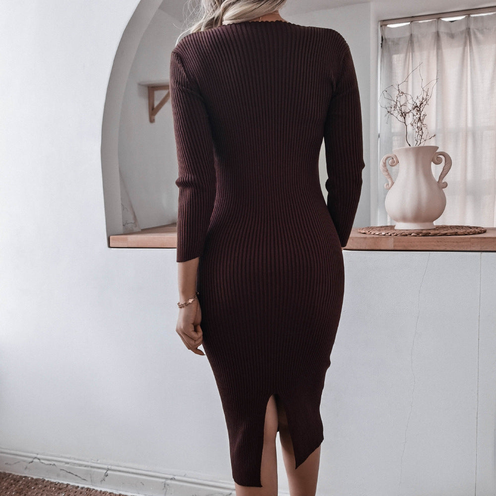 Round Neck Knit Bodycon Sweaters Midi Dresses