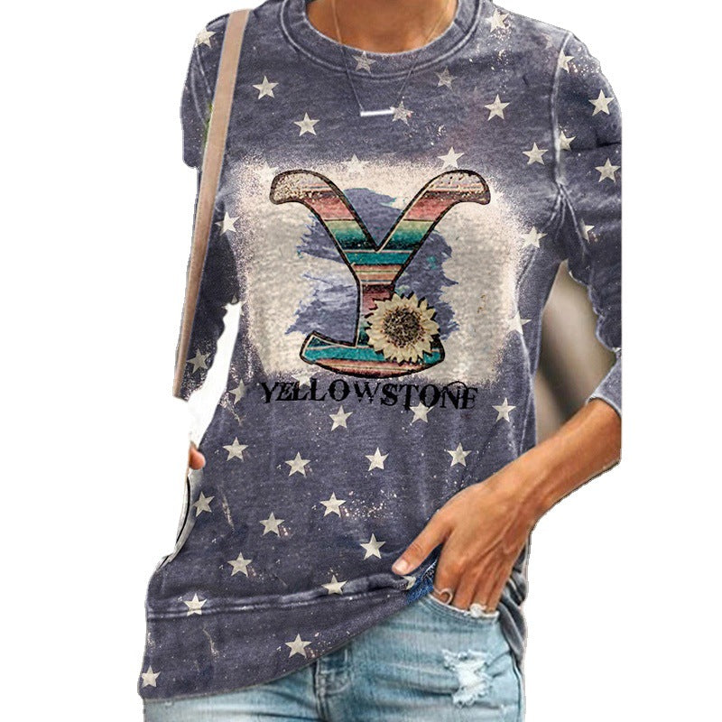 Round Neck Floral Printed T-Shirts Blouses Sweatshirts