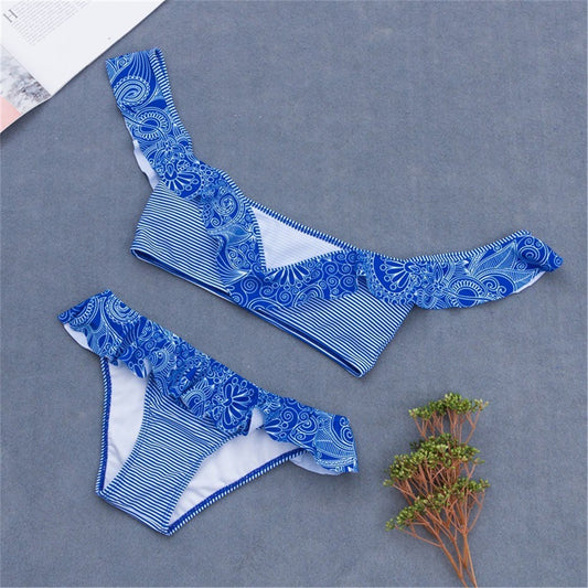 Sexy Striped Flouncing Sweet Beach Swimwear