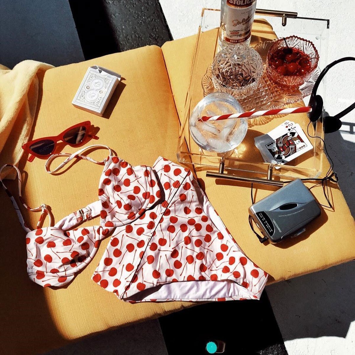 Lovely Summer Cherry Printed High Waist Bikini