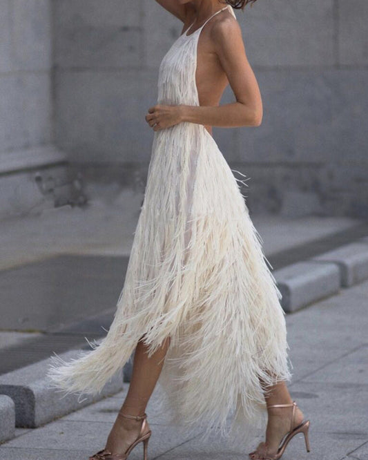 Halter Backless Tassel Party Midi Mini Dresses