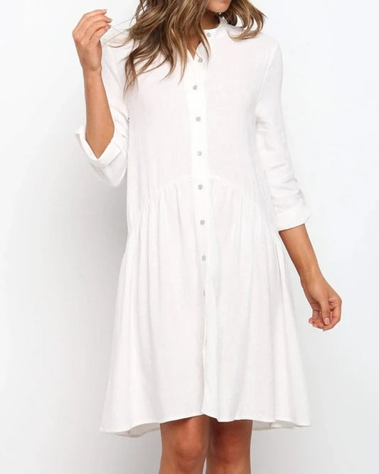 Comfy Vacation Single-Breasted Long Sleeve Mini Dresses