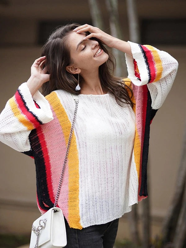 Women's Rainbow Knitting Hollow Loose Sweater Cover Ups