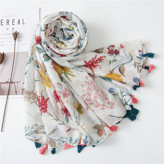 Tassel Fringe Cotton Printed Scarf Shawl for Women Ladies Girls