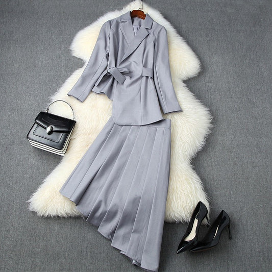 Elastic Waist Lace-up Irregular Skirt Blazers Suit Two-piece Set