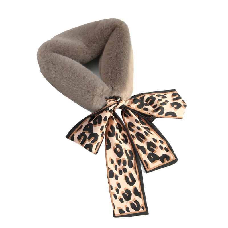 Faux Rabbit Fur Plush Leopard Print Infinity Scarf for Women