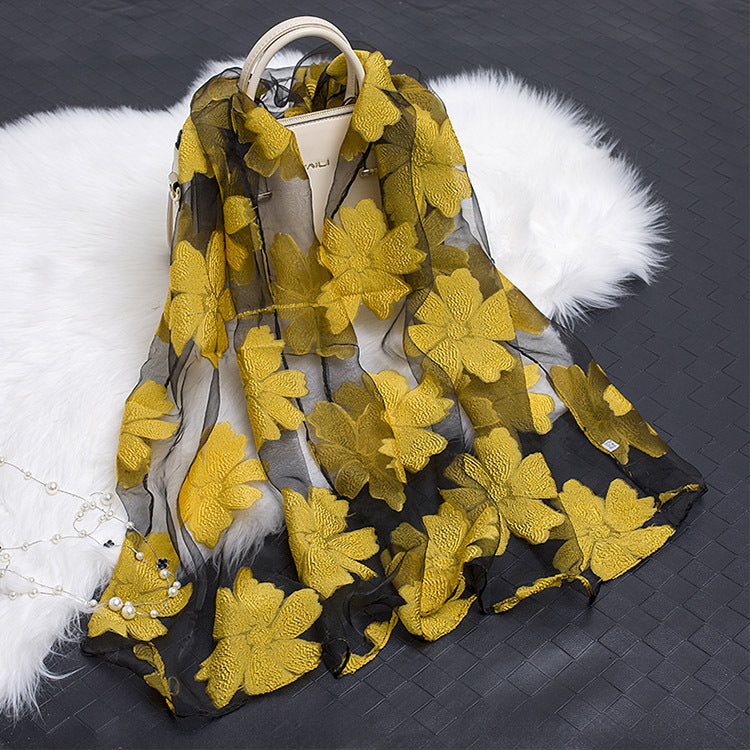Designer Silk Scarves Square Floral Silk Scarf Bule - Lotusfloris