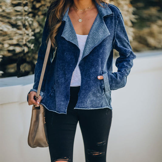 Casual Pile Collar Pocket Denim Outerwear Cardigans