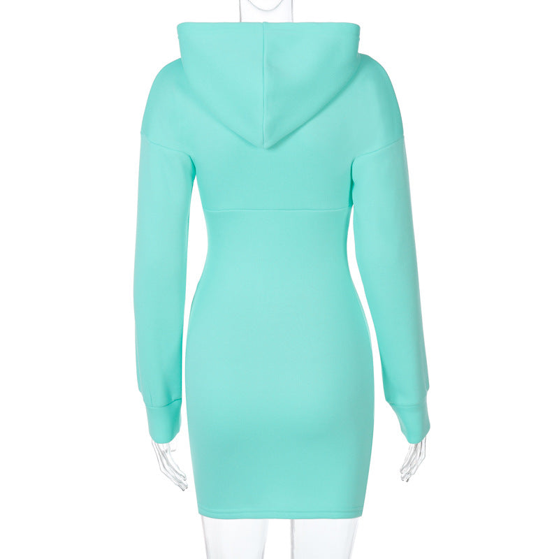 Zipper Round Neck Hoodies Sweatshirts Printed Mini Dresses
