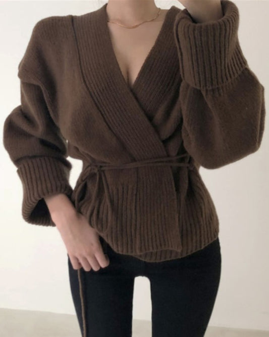 V-neck Lace-up Pit Striped Splicing Sweaters