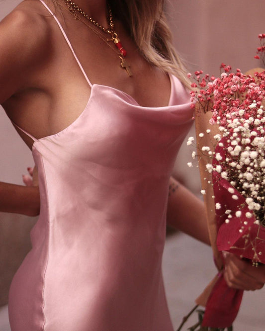 Pink Silk Satin Backless Party Mini Dresses