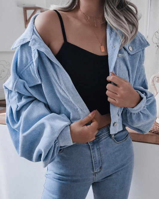 Corduroy Lantern Sleeve Single-breasted Lapel Cardigans Outerwear