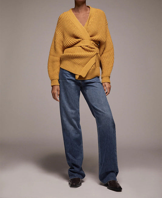V-neck Knit Lace-up Tie-Back Cardigans
