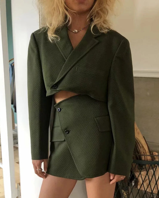 Pile Collar Lapel Blazer Skirt Two-piece Set
