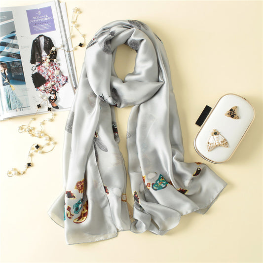 Animal Dragonfly Print Silk Scarf Silky Shawl Wrap for Women Ladies Girls 90x180