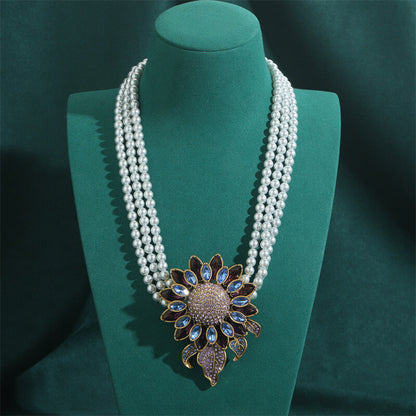 Vintage Necklace Jewelry Gold Pearl Floral Choker