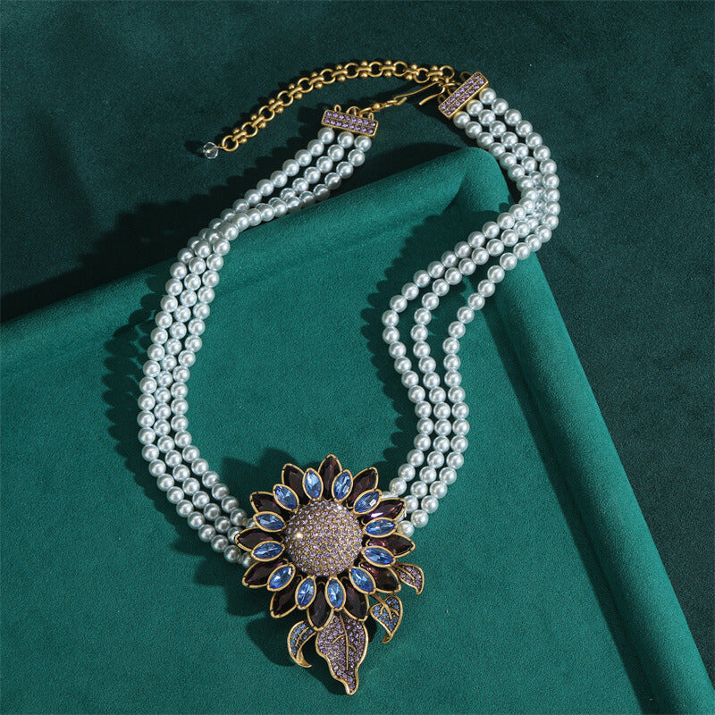 Vintage Necklace Jewelry Gold Pearl Floral Choker