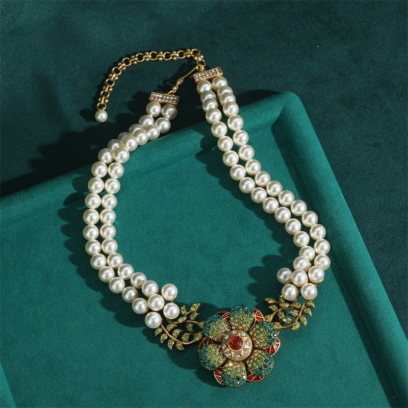 Vintage Necklace Jewelry Gold Pearl Floral Choker