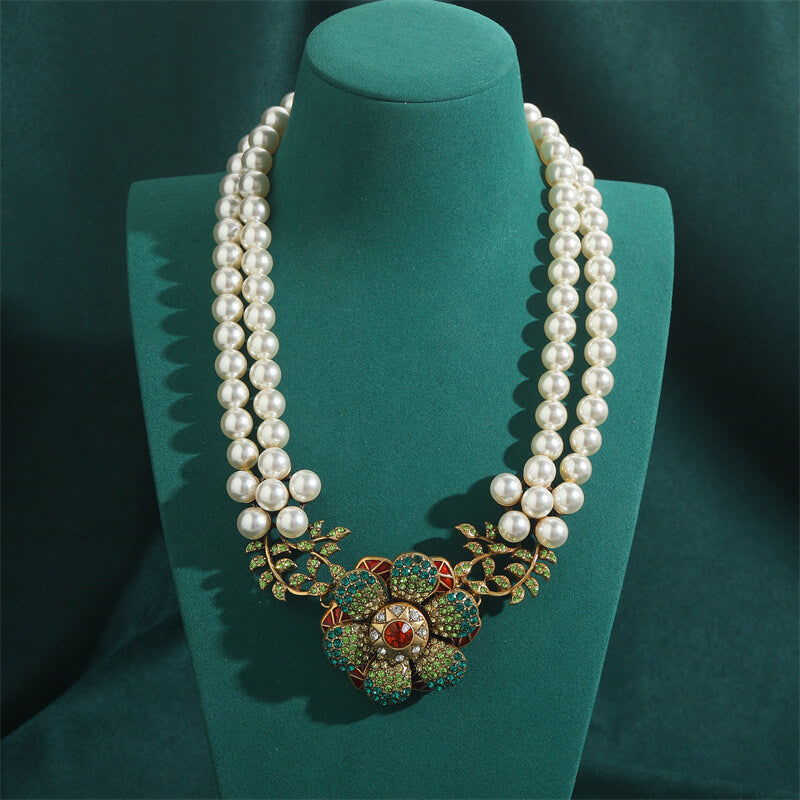 Vintage Necklace Jewelry Gold Pearl Floral Choker