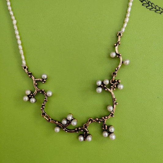Genuine Freshwater Pearls Necklace 24K Gold Plated Branch Shape Pendant
