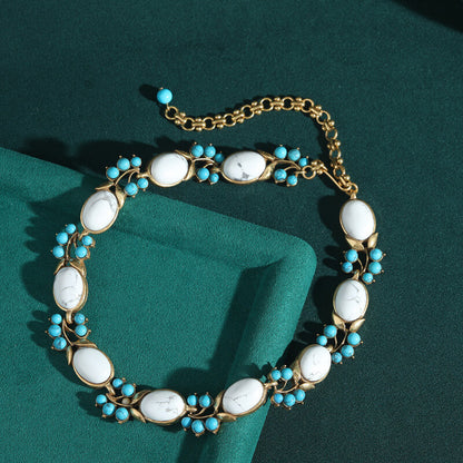 Vintage Jewelry Gold Necklace Pearl Gems Choker