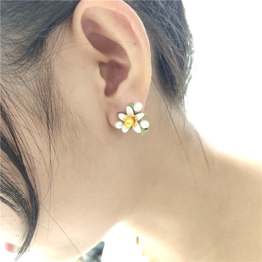 Genuine Freshwater Pearls Flower Earrings With Silver Needle