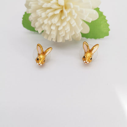 24K Solid Gold Plated Rabbit Pendant Necklace Earrings With Silver Needle