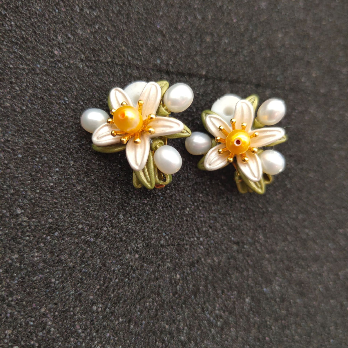 Genuine Freshwater Pearls Flower Earrings With Silver Needle