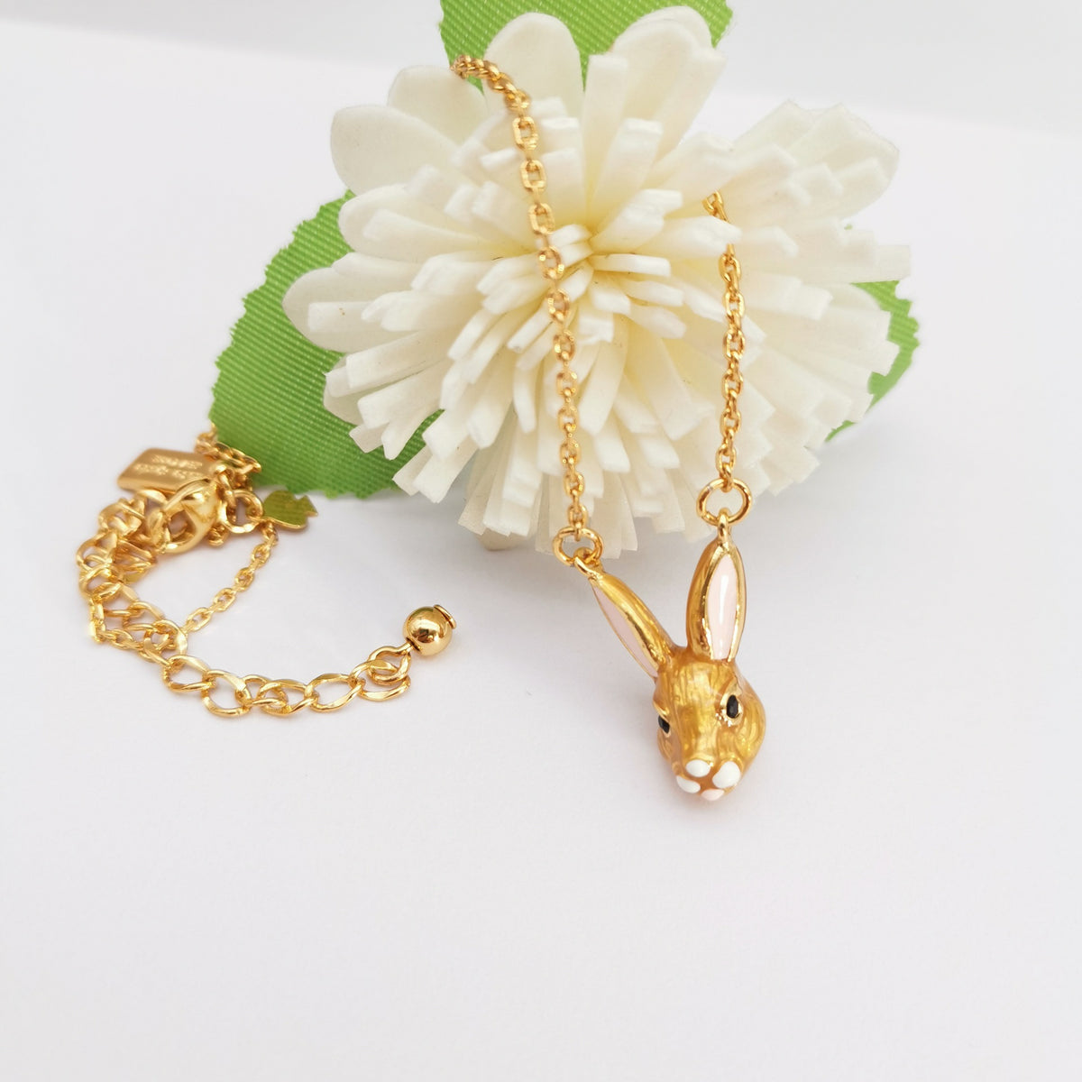 24K Solid Gold Plated Rabbit Pendant Necklace Earrings With Silver Needle