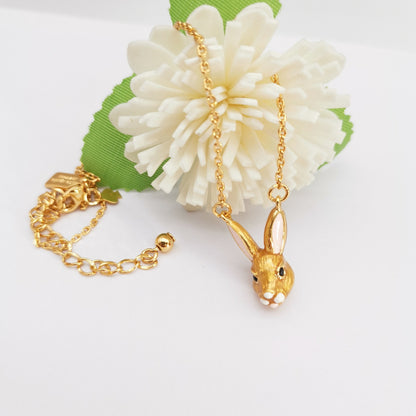24K Solid Gold Plated Rabbit Pendant Necklace Earrings With Silver Needle