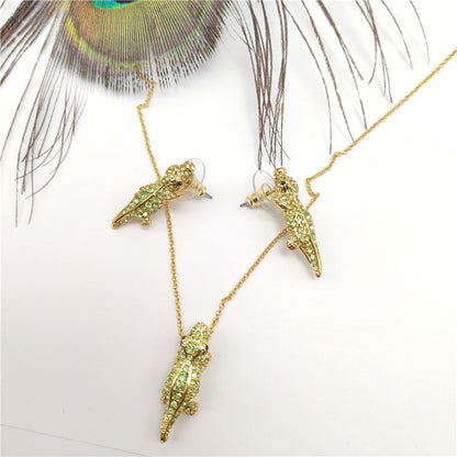 24k Gold Plated Diamonds Crocodile Jewelry Set