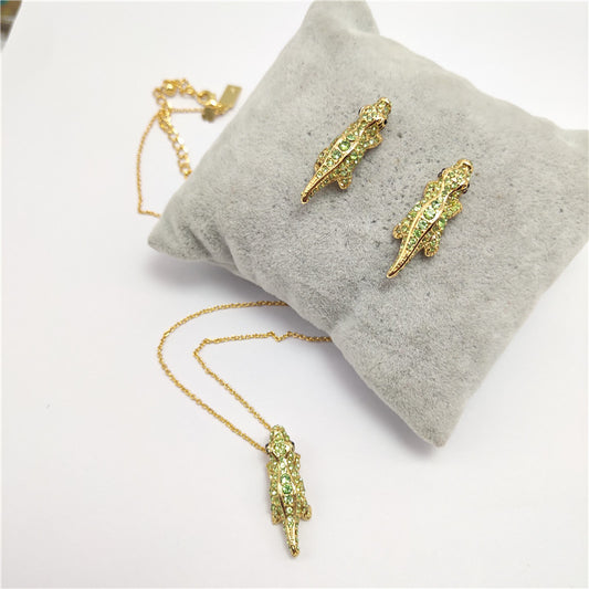 24k Gold Plated Diamonds Crocodile Jewelry Set