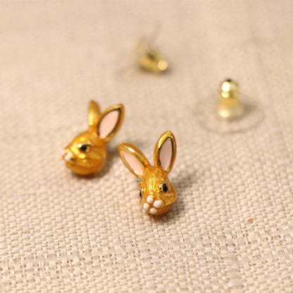 24K Solid Gold Plated Rabbit Pendant Necklace Earrings With Silver Needle