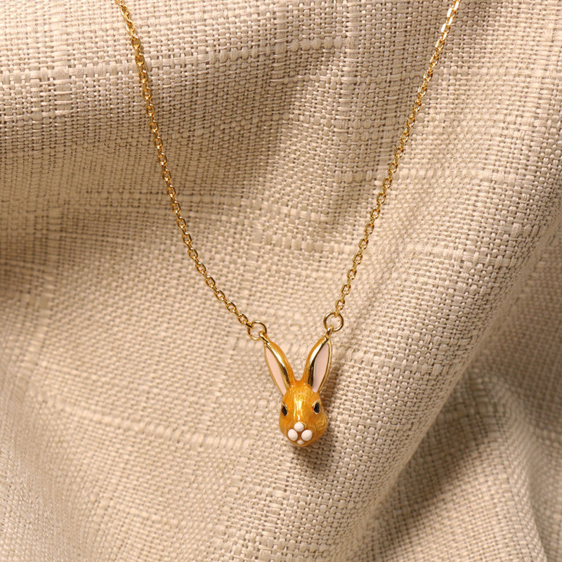 24K Solid Gold Plated Rabbit Pendant Necklace Earrings With Silver Needle